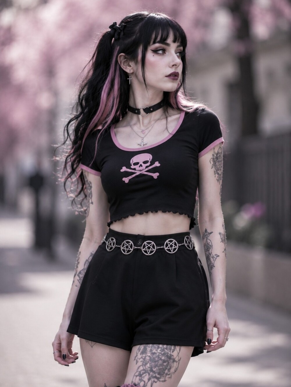 NEW Goth Edgy Pentagram Star Silver Chain Belt